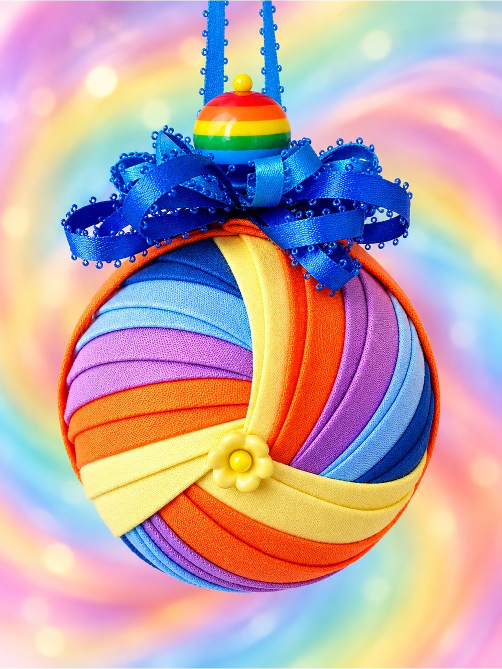 Colorful Rainbow Fabric Ornament Ball - Multicolor -